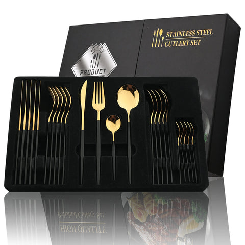 Black Handle Golden Cutlery Set