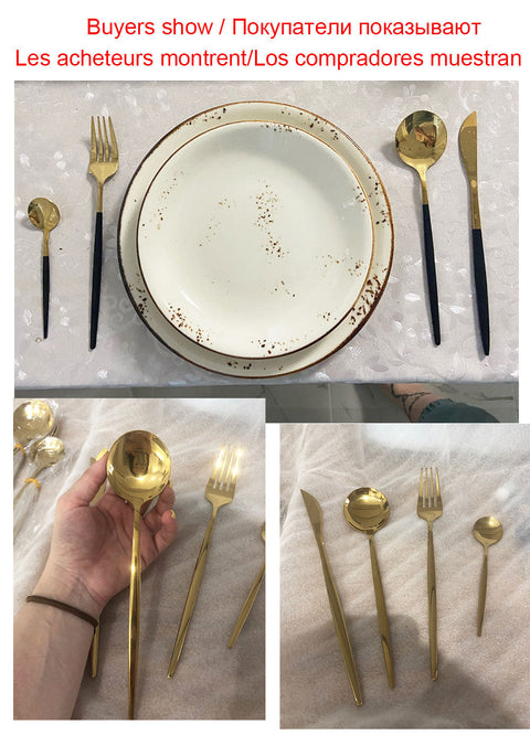 Black Handle Golden Cutlery Set